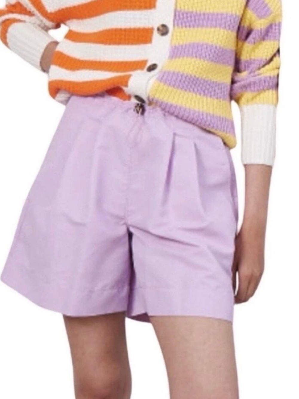 NWT STAUD Purple Lavender Midi Drawstring Shorts Size S